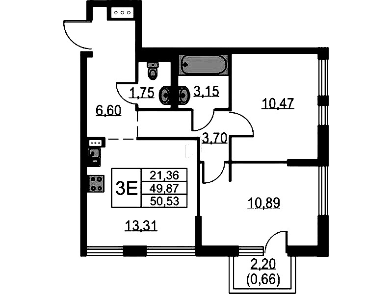 2-комнатная квартира 50.53 м², 2/18 эт., ЖК «Невская Долина»